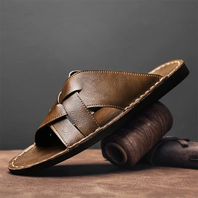 Genuine Leather Men Casual San - Leather Work Flats 评论和价格
