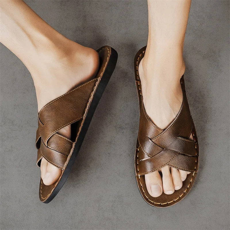 Genuine Leather Men Casual San - Leather Work Flats 评论和价格