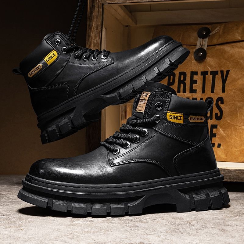 Vintage Men Platform Ankle Boo - Leather Work Flats 评论和价格