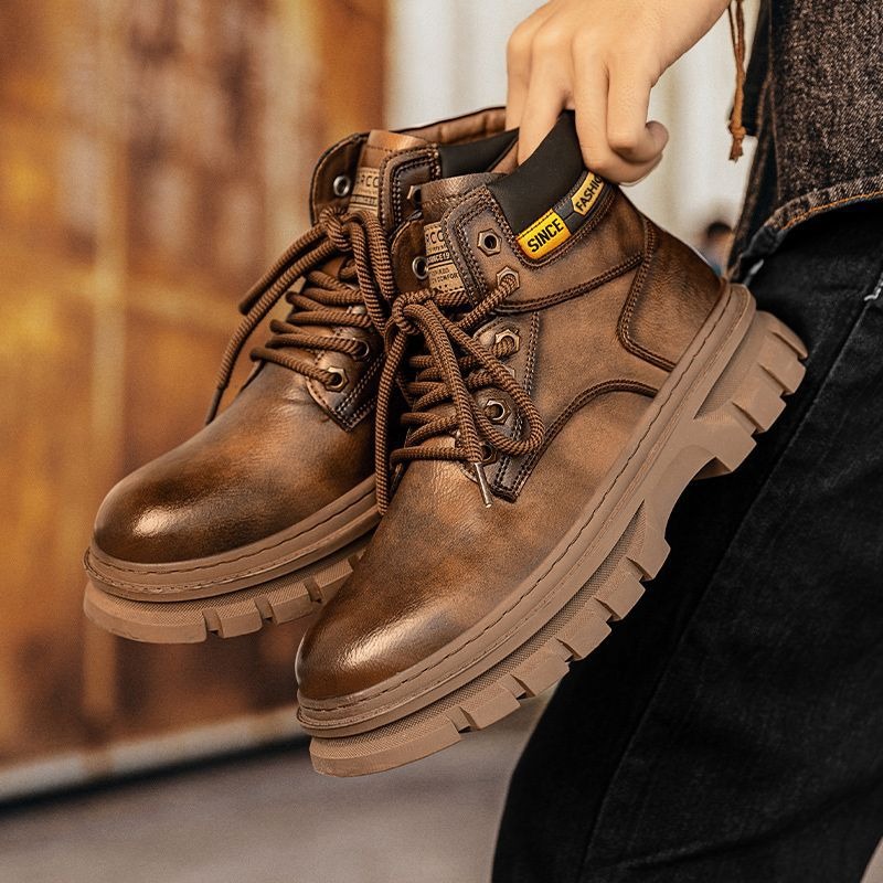 Vintage Men Platform Ankle Boo - Leather Work Flats 评论和价格