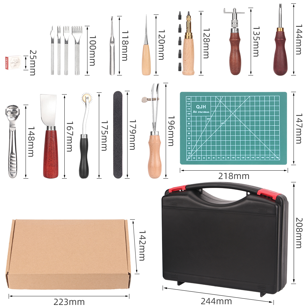 QJH 15 Piece Leather Craft Too - Leatherwork Beginner Tools 评论和价格