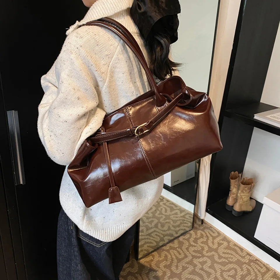 Winter Oil PU Leather Hobo Han - Leather Work Handbags For Women 评论和价格